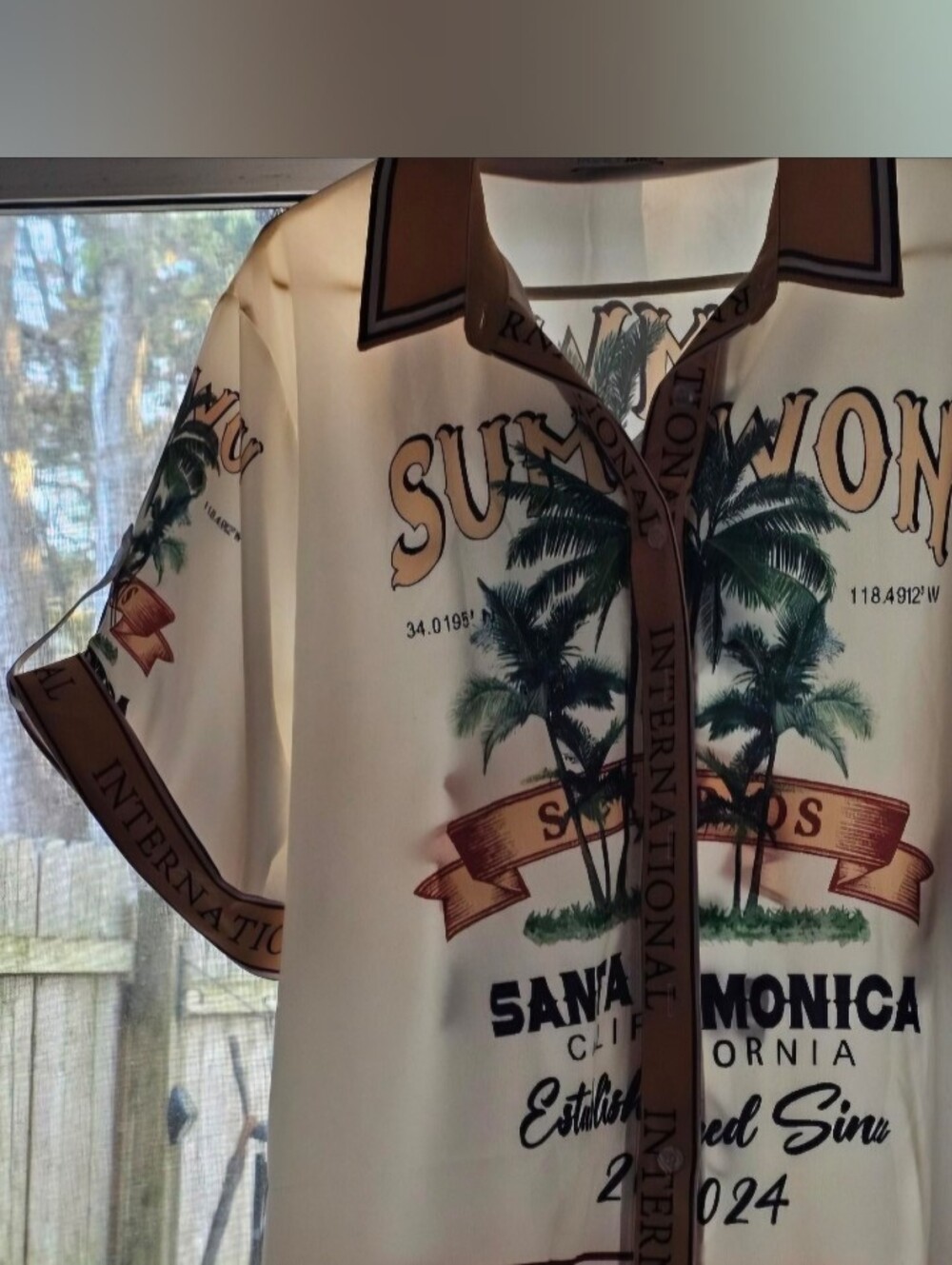 SUMWON Santa Monica Resort Shirt & Shorts Co-ord Set Cream Graphic Matching L